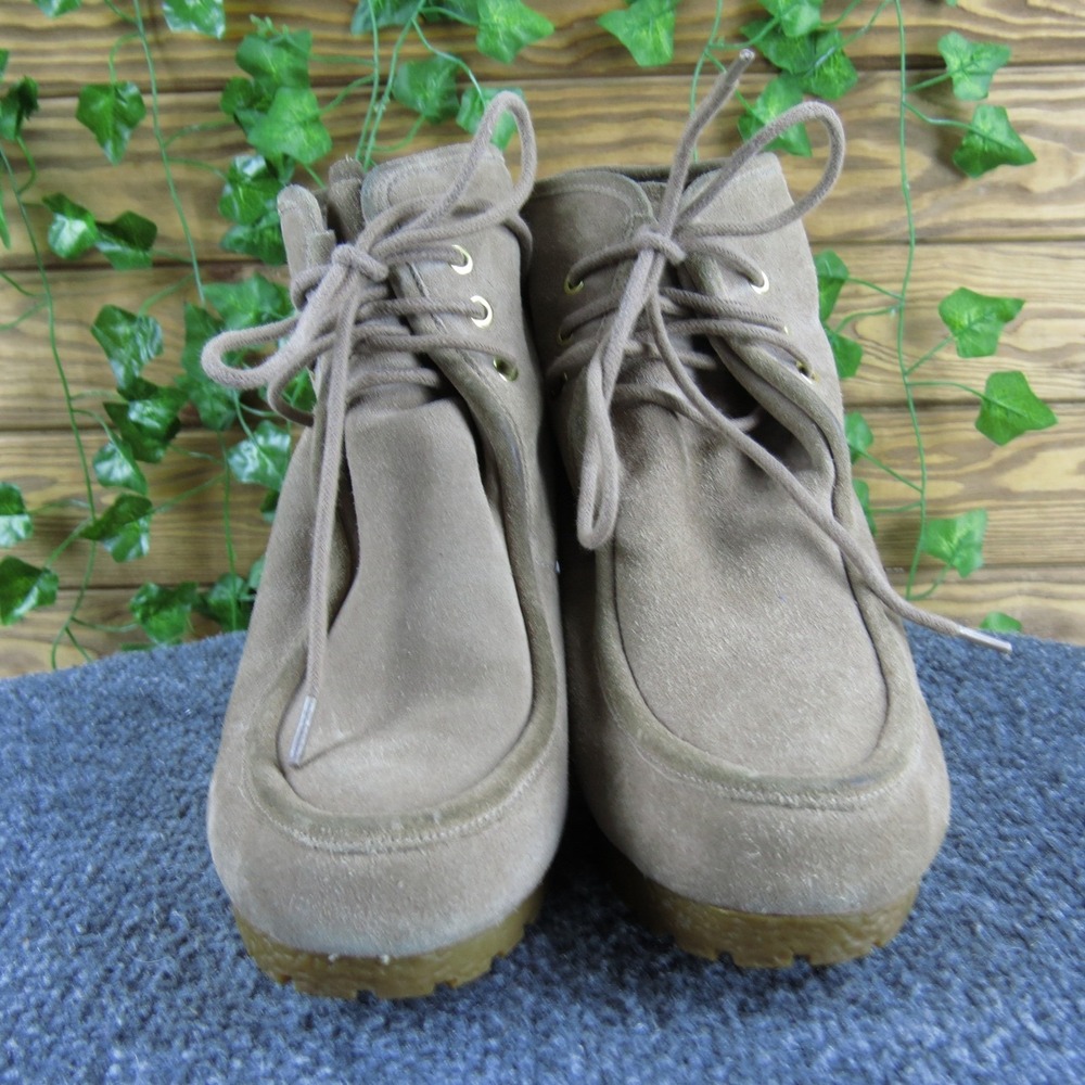 Michael Kors Women's 10 Taupe Suede Wedge Ankle Boots‎ Lace-Up Casual - Picture 2 of 8